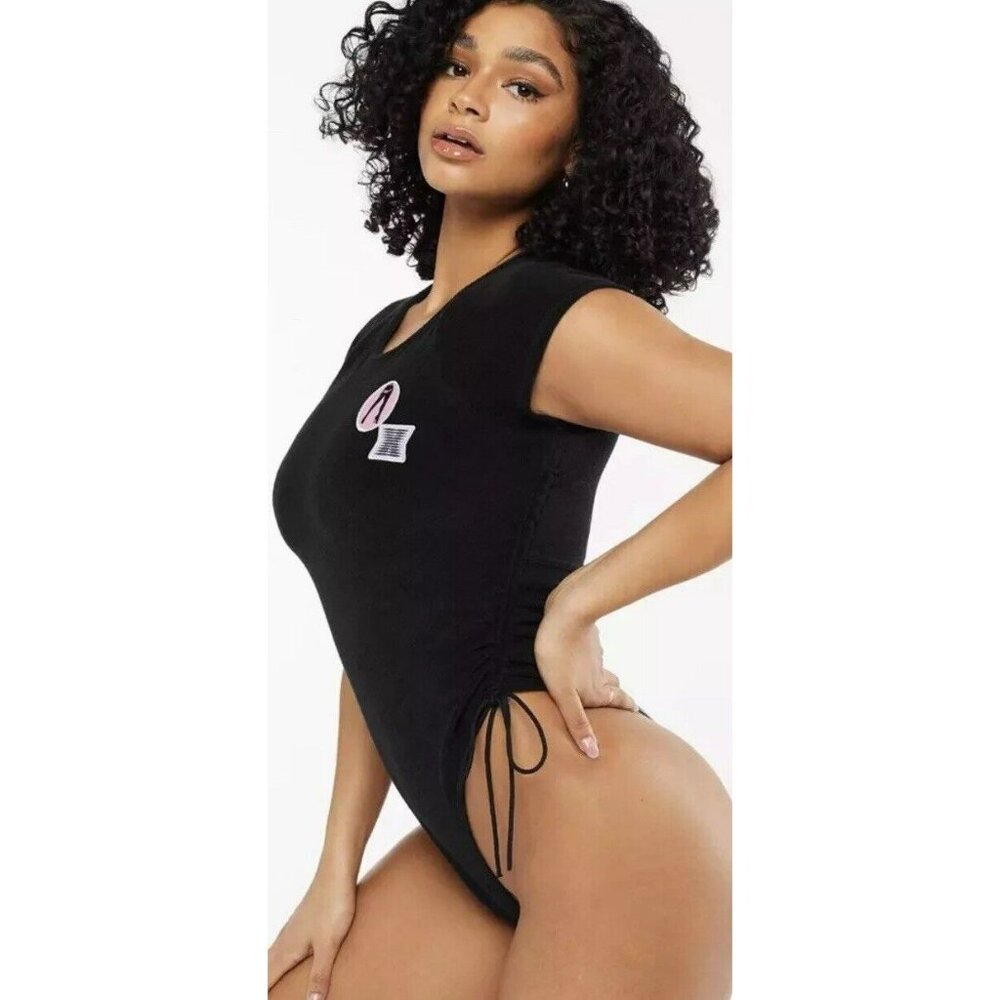 NEW Savage X Fenty NEW 70’s Ruched Terry Thong Teddy Black Size Medium Women’s